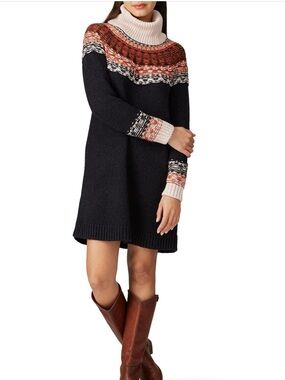 Madewell Black Sweater Dress with Rust and Cream Yoke